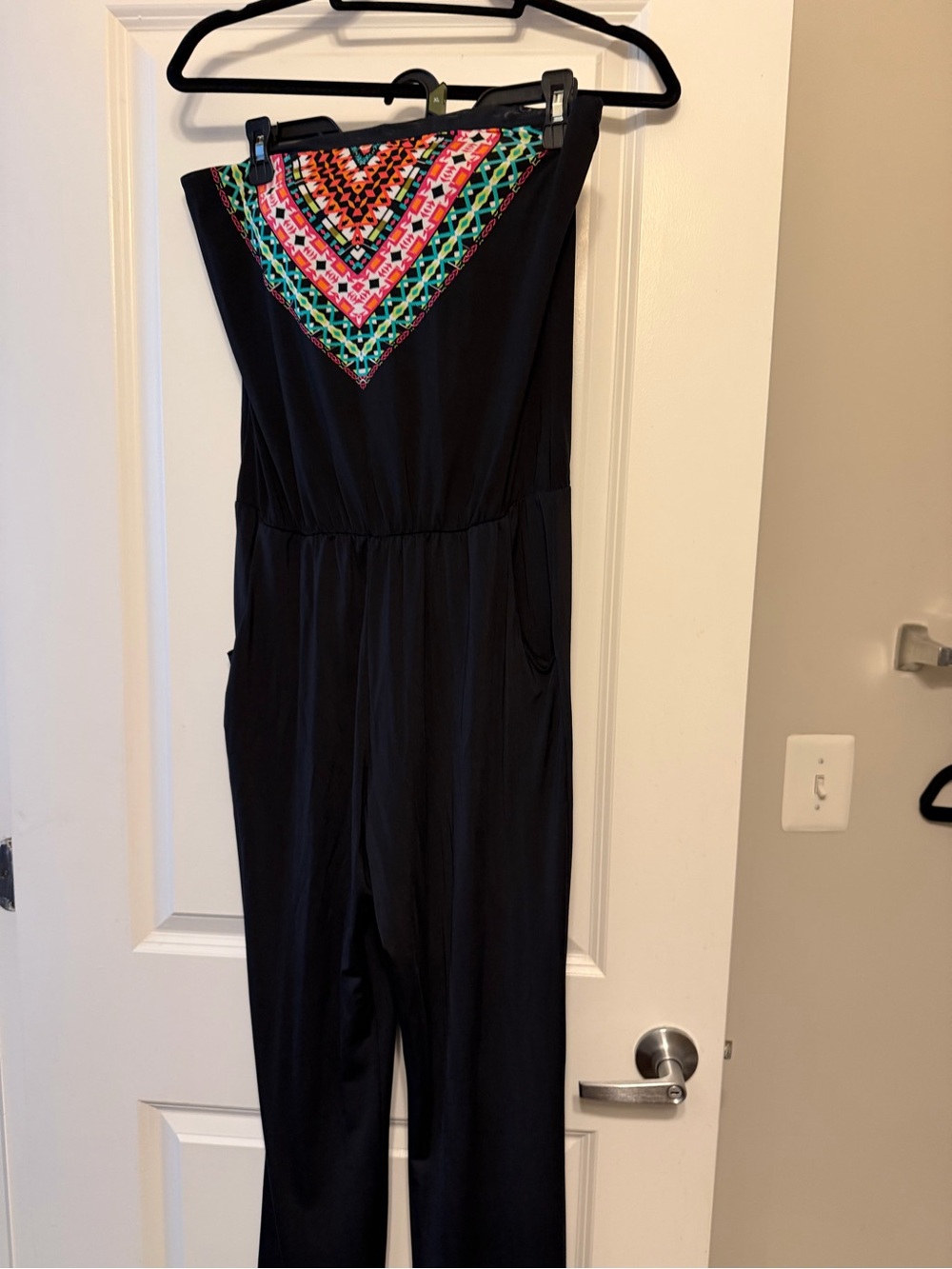 Jantzen Black Strapless Jumpsuit with Multicolor Embroidered Yoke